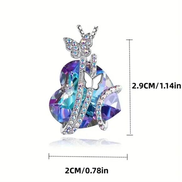 Enchanting Heart Butterfly Necklace Delicate Craftsmanship & Timeless Style - Picture 5 of 11